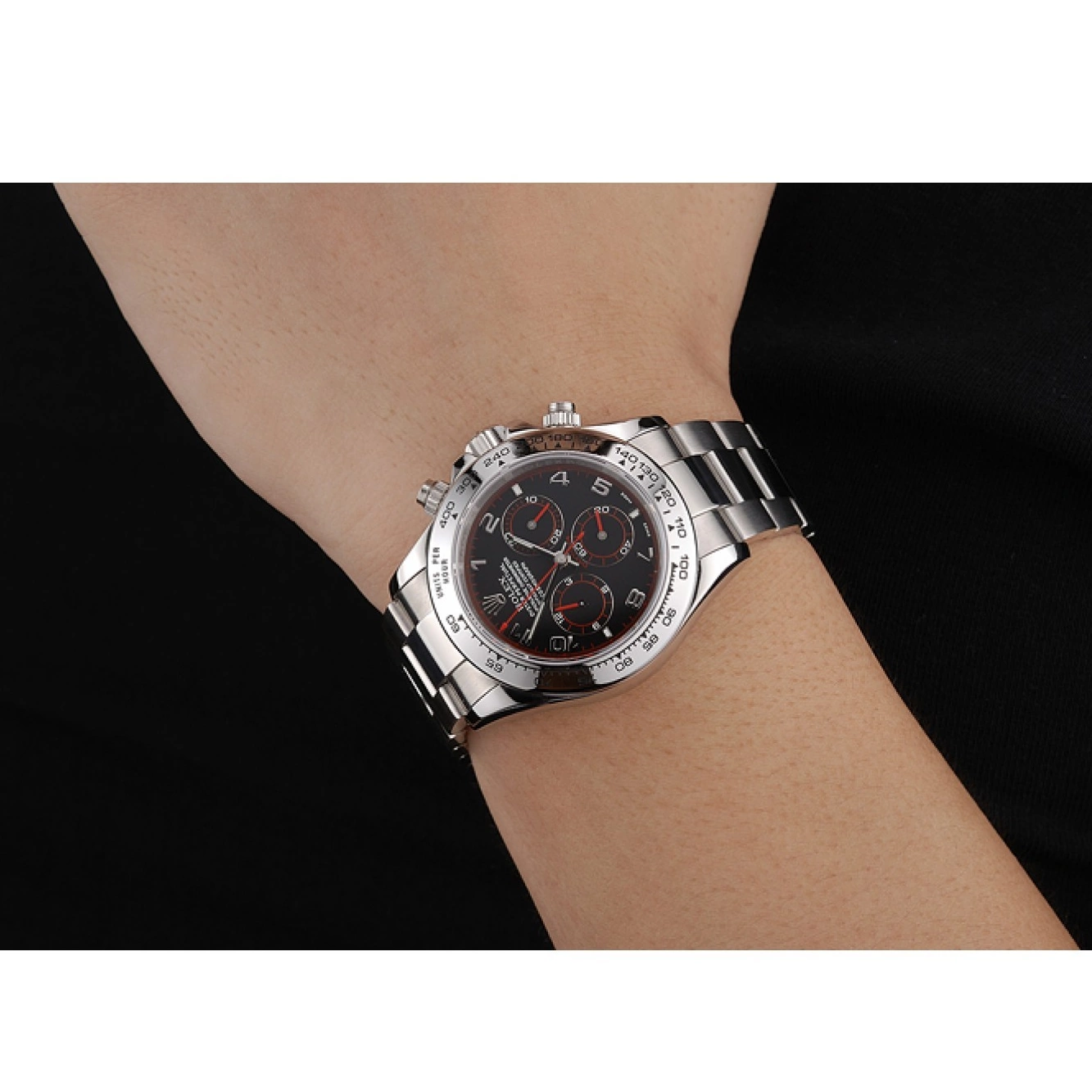 Aaa fake watches 80296 Black Bracelet Stainless Dial Rolex Daytona Swiss Steel 0626